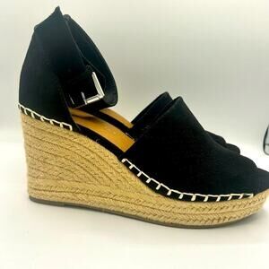 Altar'd State Marie Black Open Toe  Sandal 3.5in Straw Wedge Heel Size 8.5